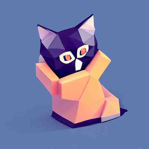 isometric cute low - poly cat using an iphone 