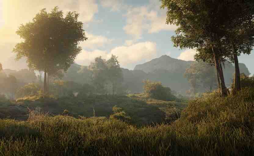 beautiful landscape, Unreal Engine 5, RTX, AAA Game, Detailed 3D Render, Cinema4D