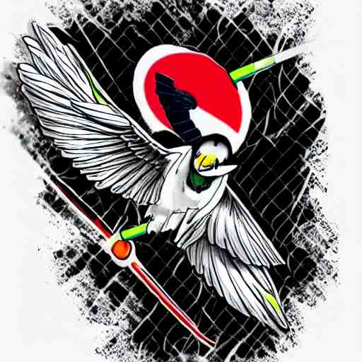 tatoo ink cyber a swallow with a black beard wearing an athletic bilbao shirt, high detailed 