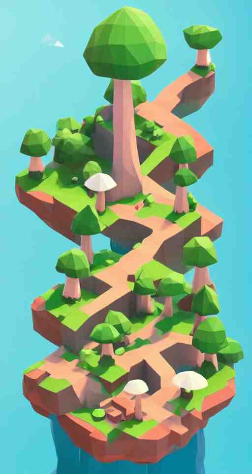 a cute little matte low poly isometric mushroom island, lat lighting, soft shadows, trending on artstation, 3d render, monument valley, fez video game,