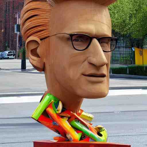 A sculpture made of recycled materials but with perfect definition, in the shape of Johnny bravo