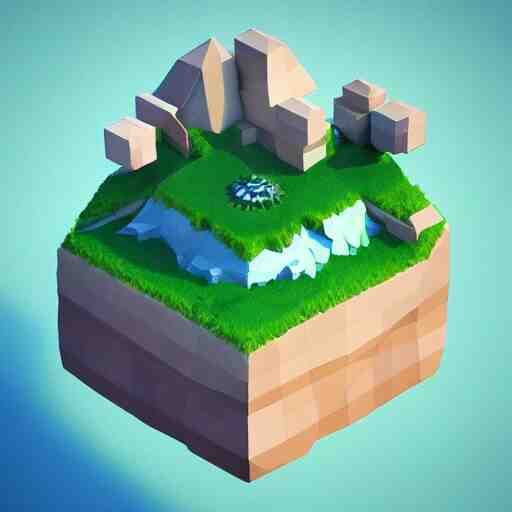 a floating island isometric art, low poly art, game art, artstation, 3D render, cgsociety