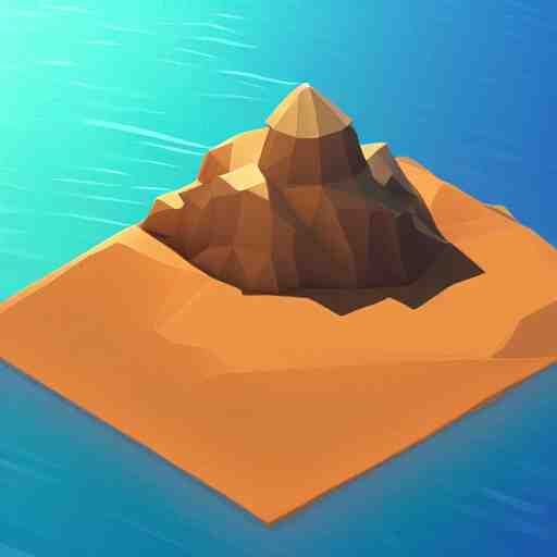 isometric low - poly art of a sandy beach, soft lighting 