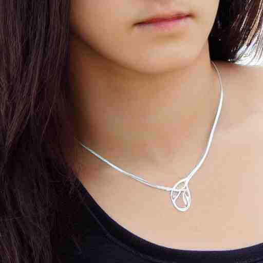 amulet of wave inlaid in silver, on a young beautiful woman neck, realistic, clean, 