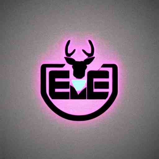 logo for evil corporation that involves deer, retro synthwave style, retro sci fi 