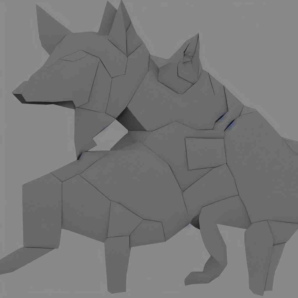 3 d render of chinese tangram of german shepherd figure made of dark gray pieces on light gray background, 2 d image 