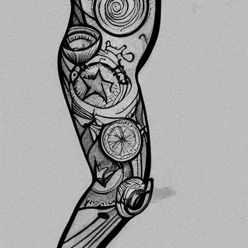 tattoo sketch in a leg of a sea, on a yellow canva, ornamental, line art, vector, 