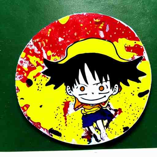 die cut sticker, luffy is joyboy, splatter paint on paper 