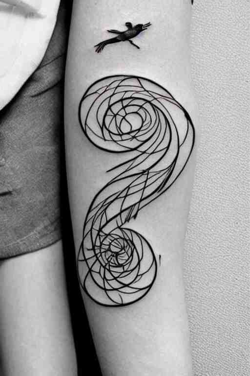 a simple tattoo design of birds flying in spirals, black ink, logo 