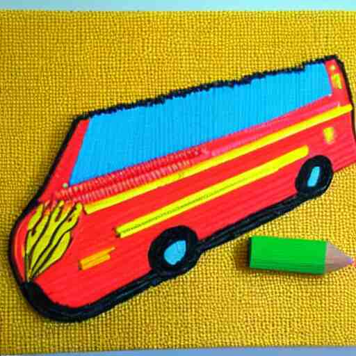 school bus made of pencils