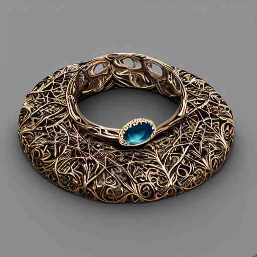 intricate! organic, nordic wedding ring, necklace, gemstones, dreamy floral background, refraction, occlusion, lower and upper levels, keyshot render, octane render, vray render 