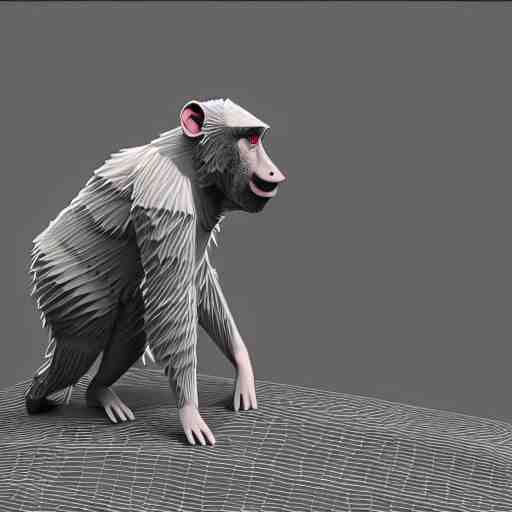 a cute isometric 3 d low poly render of a baboon using a camera, detailed lighting 