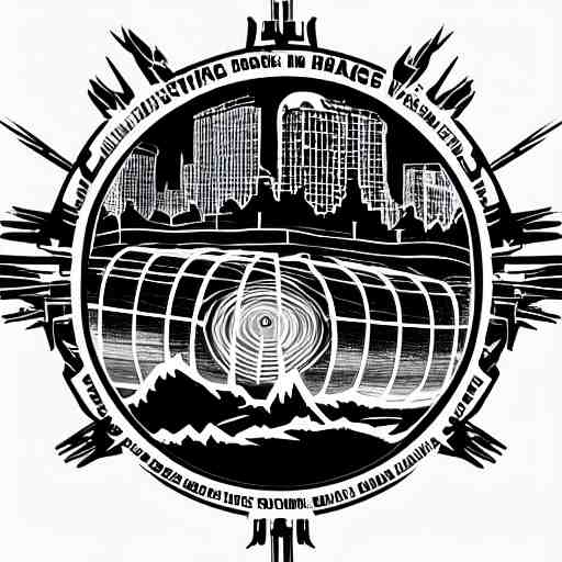 tattoo png logo of black hole rising above city, city destroyed by shockwave, black hole with accretion disс, digital art, vector logo, sticker, black and white, art by stefan koidl, brock hofer, marc simonetti 