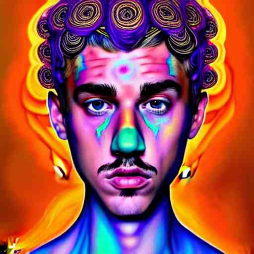 an extremely psychedelic portrait of jusyin bieber as medusa, surreal, lsd, face, detailed, intricate, elegant, lithe, highly detailed, digital painting, artstation, concept art, smooth, sharp focus, illustration 