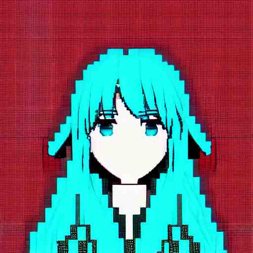 hatsune miku, pixel art, glitch, cyberpunk 