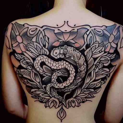 tattoo design, stencil, tattoo stencil, traditional, a snake surrounded by flowers