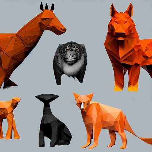 low-poly models of various kinds of animals