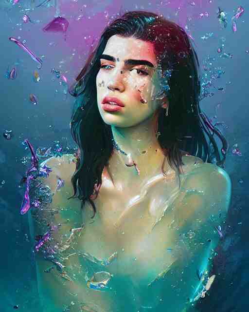 portrait of dua lipa, by petros afshar, sabbas apterus, brian sum, ross tran, shattered glass, bubbly underwater scenery, radiant light