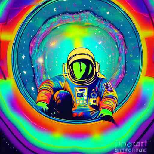 psychedelic astronaut floating in space, very colorful, digital art 