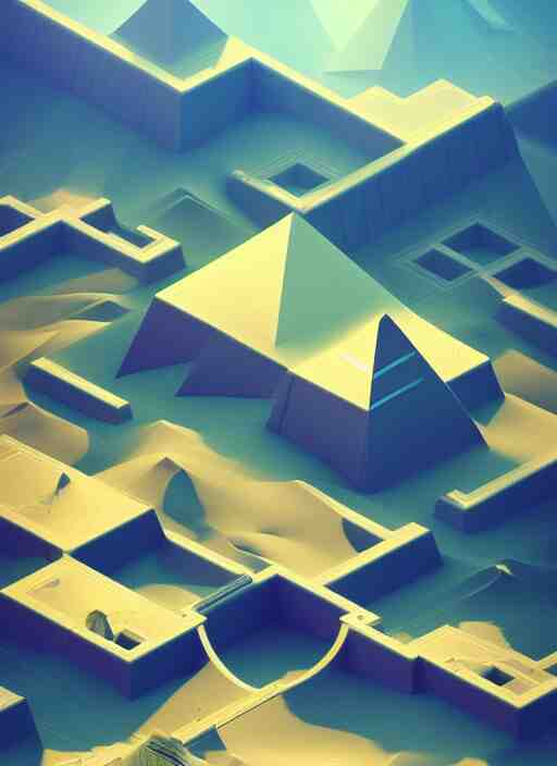 a low poly isometric render of futuristic egypt with pyramids in the style of monument valley, intricate, elegant, smooth shading, soft lighting, illustration, simple, solid shapes, by magali villeneuve, jeremy lipkin and michael garmash, rob rey and kentaro miura style, octane render, zaha hadid 