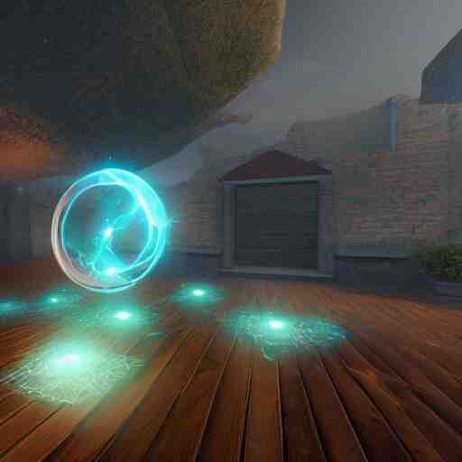 arcane teleportation pad, realistic lighting, bloom, unreal engine, cinema, particles 