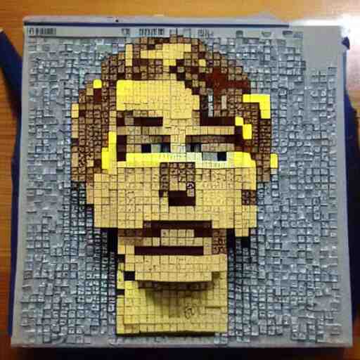 steve from minecraft made with pieces of newspaper