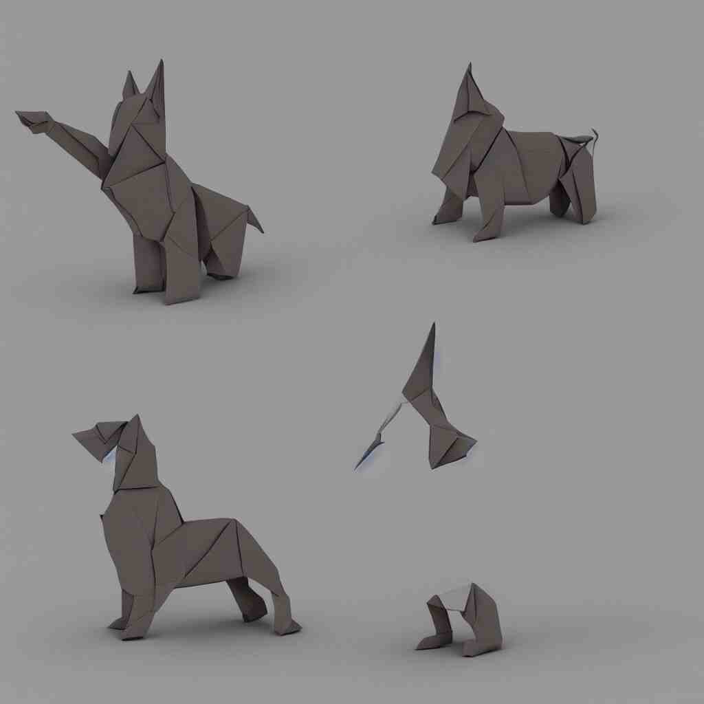 3 d rendering of japanese cardboard origami of simple shape of german shepherd, 2 d image, trending on artstation 