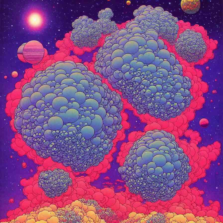 ( ( ( ( beautiful flowers and gas cloud in a strange planet ) ) ) ) by mœbius!!!!!!!!!!!!!!!!!!!!!!!!!!!, overdetailed art, colorful, artistic record jacket design 