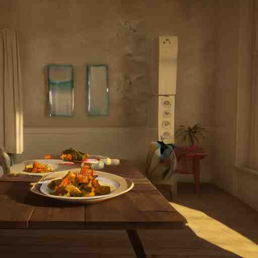 what's for dinner? unreal 5, daz, hyperrealistic, octane render cinematic volume inner glowing aura global illumination ray tracing hdr 