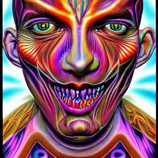 hyperrealism realistic lsd detailed 3 d scary pyschedelic trippy nightmare face in the style of alex grey and pablo amaringo and david normal 