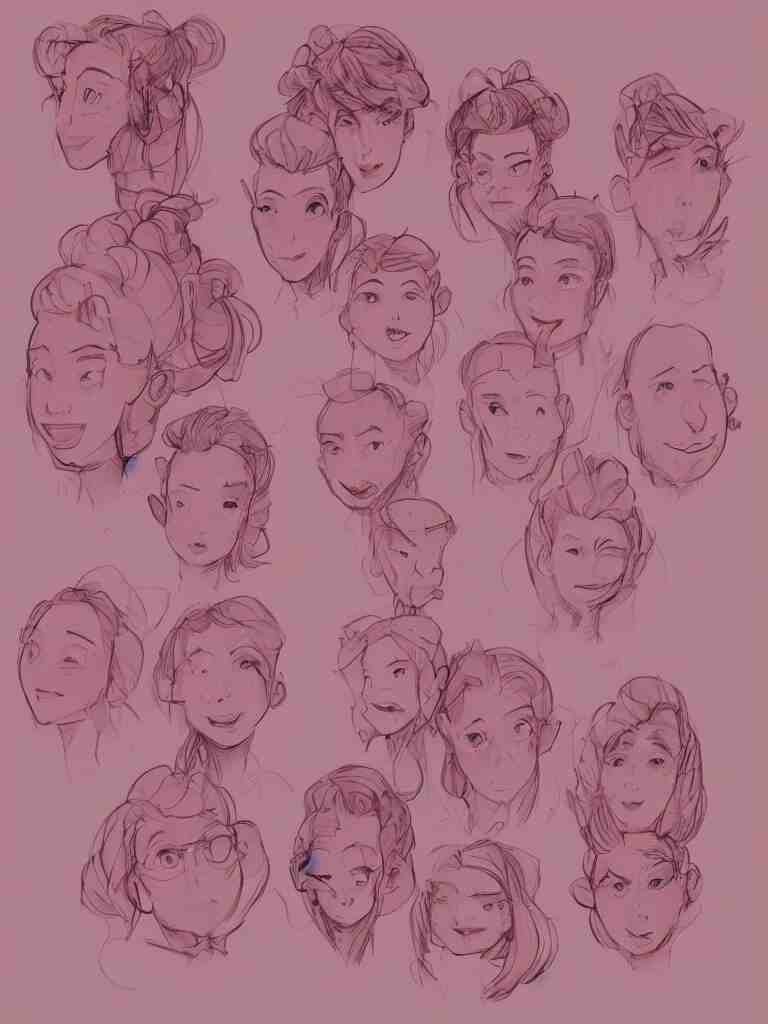 pink faces filling the page by disney concept artists, blunt borders, golden ratio, beautiful light 