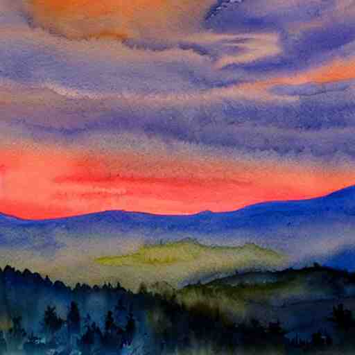 a beautiful watercolor painting of an epic appalachian wilderness at dawn by georgia o'keeffe, wide angle shot, godrays, mystical, deep shadows, epic scale 