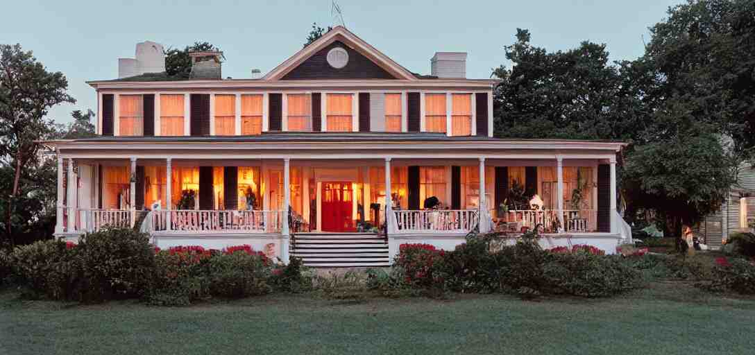 american foursquare house designed by dali, david lynch, and cartier at sunset. cinematic. fujinon premista 1 9 - 4 5 mm t 2. 9. portra 8 0 0. 