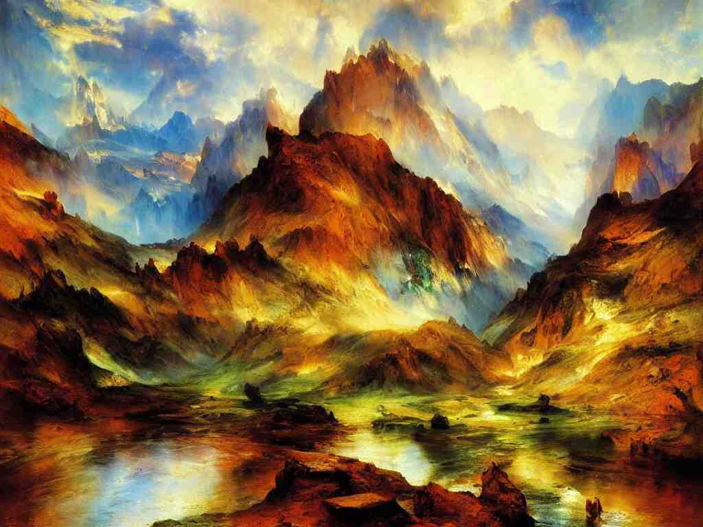 a beautiful landscape painting by thomas moran, trending on arstation 