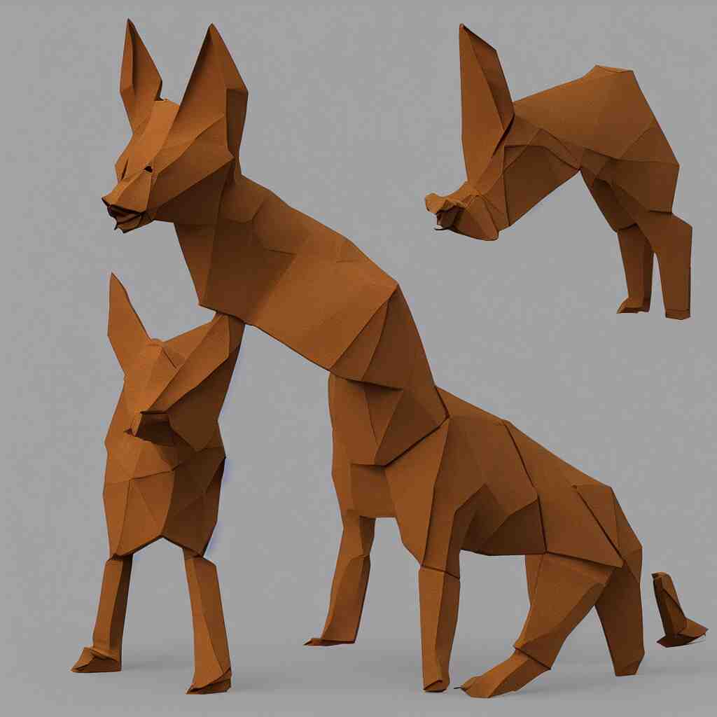 3 d rendering of japanese cardboard origami of simple shape of german shepherd, 2 d image, trending on artstation 