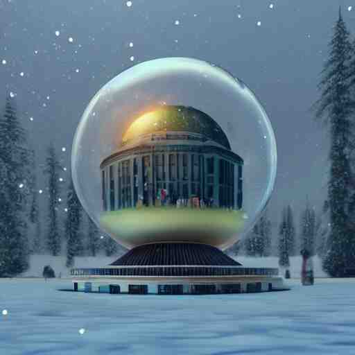 a snow globe with a soviet building in it, a computer rendering by leandro erlich, trending on cgsociety, retrofuturism, tesseract, isometric, physically based rendering 