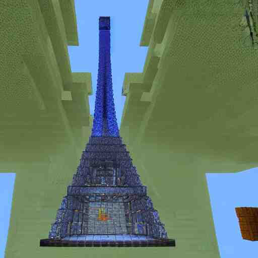 a blue print of the Eiffel tower in Minecraft