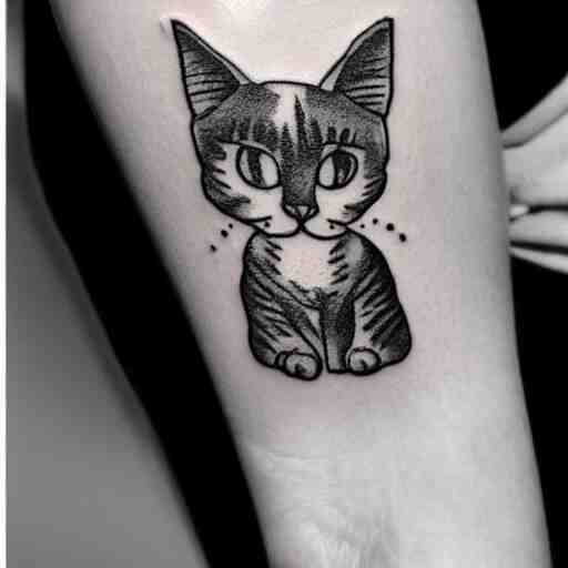 stick and poke tattoo of a cat, black and white tattoo, linework 