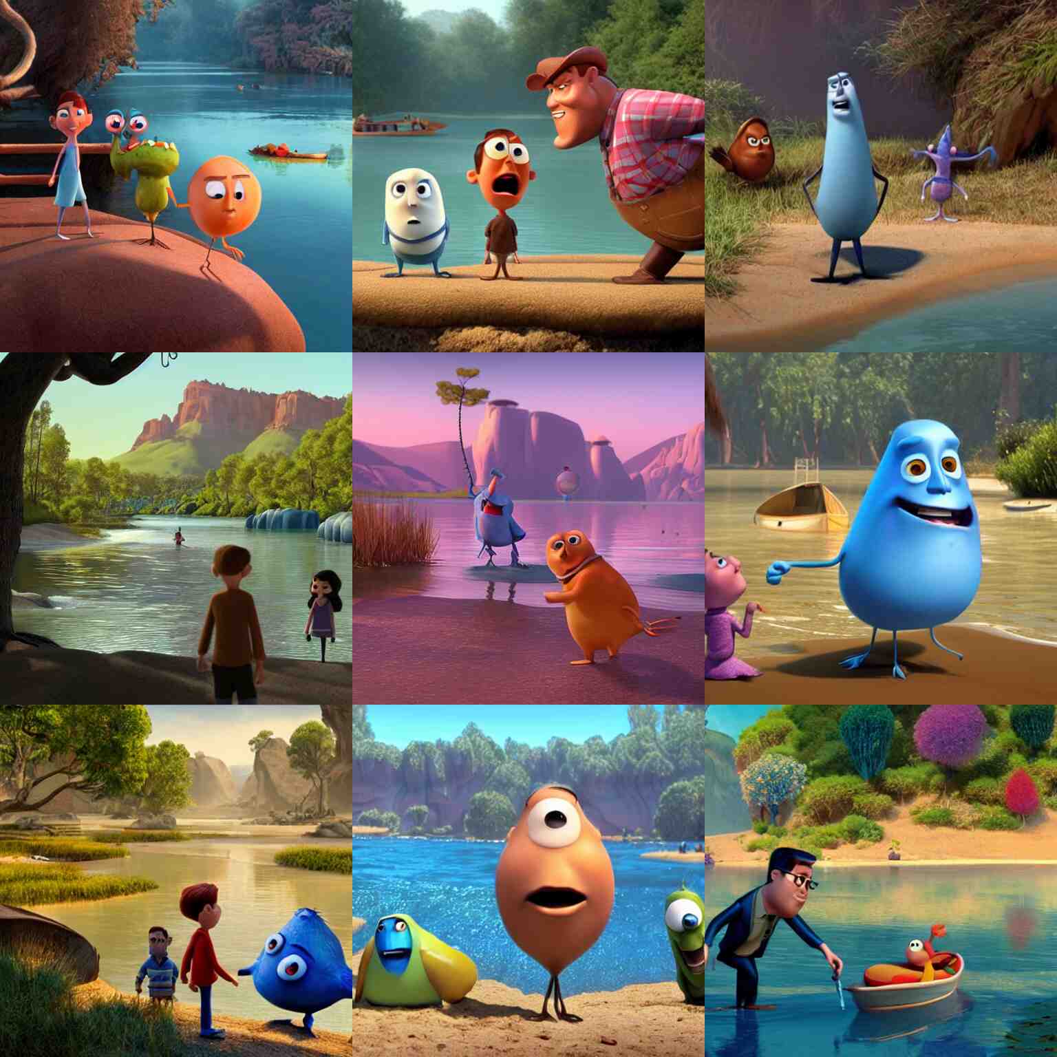 mister gone meets the river people, a still from the pixar movie, 3 d, animated, pixar 