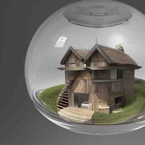 mini house inside crystal ball octane render hyperdetailed, 