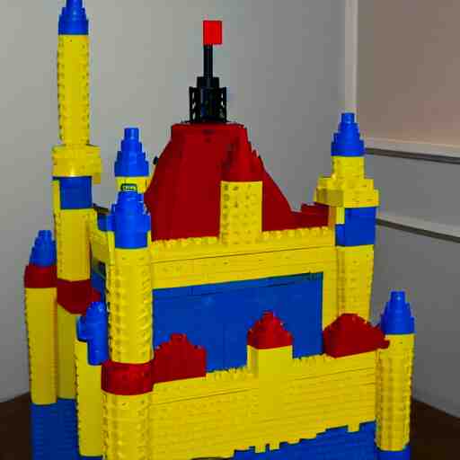 a huge yellow castle made out of lego, 90,