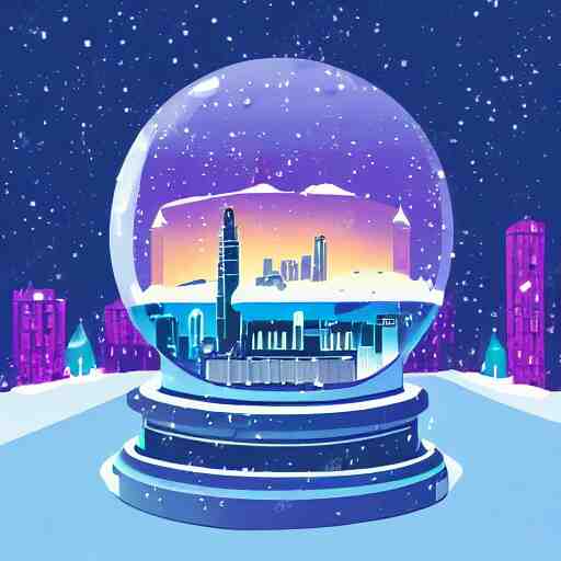 snowglobe of a lofi vaporwave city