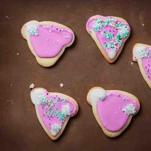 Cookies that look like they’re shaped like a horse with icing and beautiful decorations up close macro shot award winning photo studio lighting