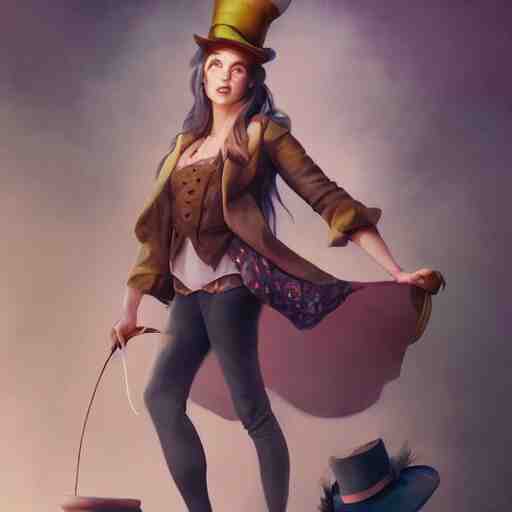 realistic, full body portrait, scantily dressed female mad hatter, by Jordan Grimmer and greg rutkowski, crisp lines and color,