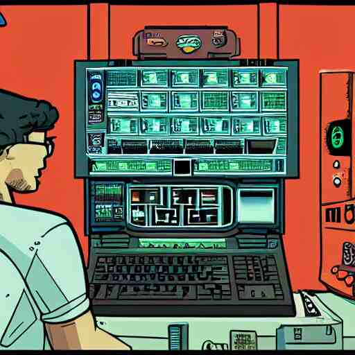 A giant computer with a 404 error code, by Emiliano Ponzi, by Chris Ware, neogeo, criterion collection, 2d game art