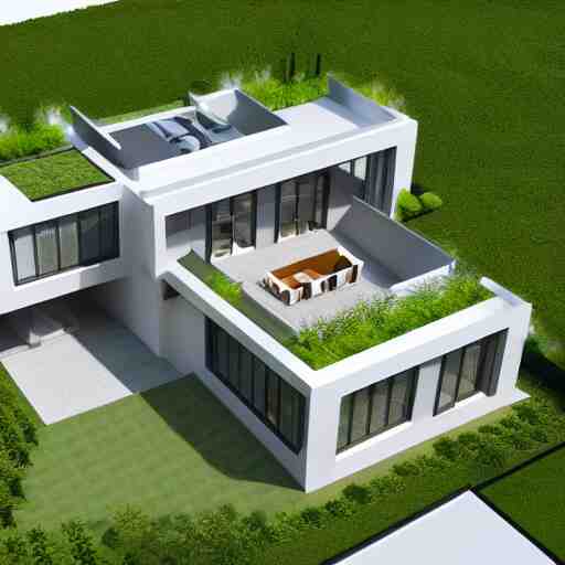 isometric view, render of a beautiful modern home designed for aesthetics, energy efficiency and maximizing plants and greenery, cg render, high resolution, professional 