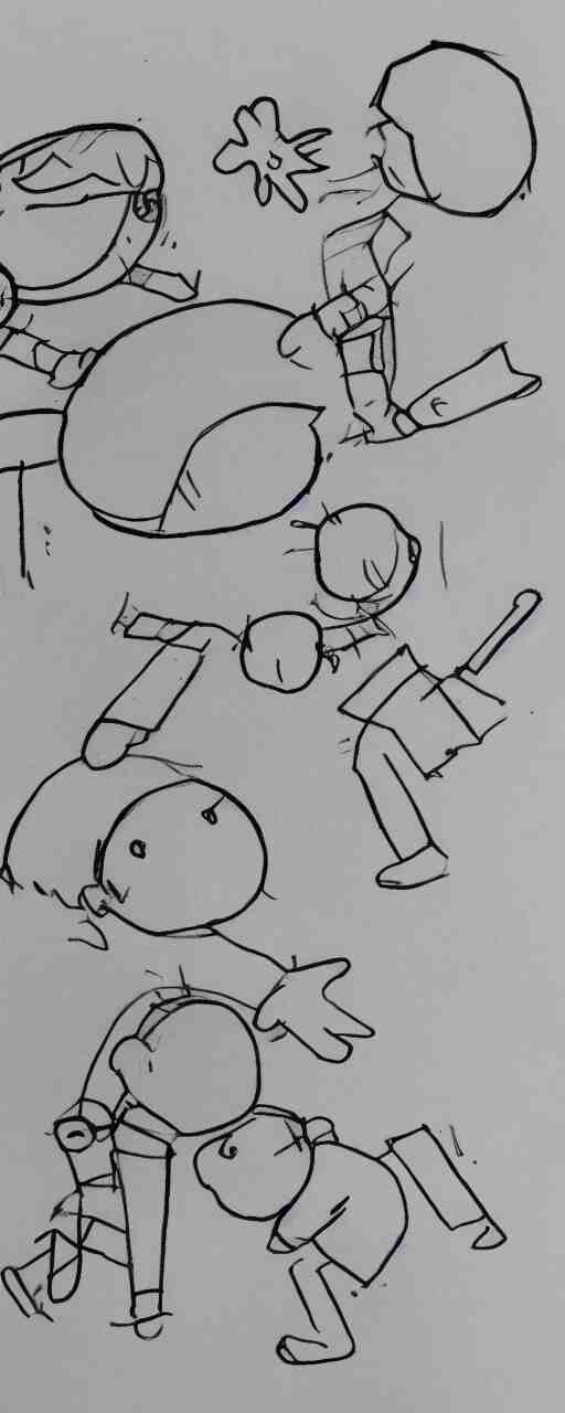 a child's simple drawing of playing with a friend, concept art, sparse layout 