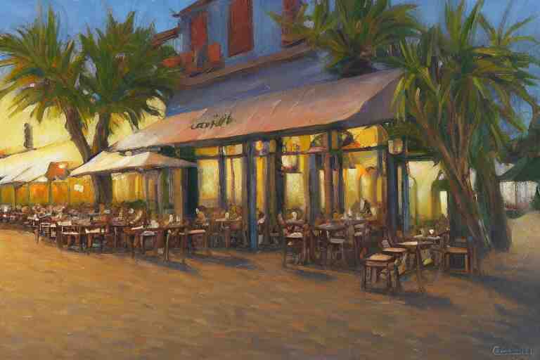 italian restaurant on the beach, dappled light, scott christensen 