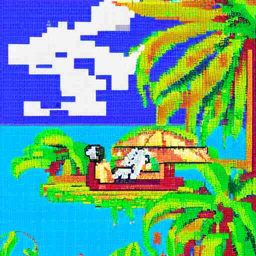 astronaut relaxing on a tropical island, pixel art, highly detailed, intricate 