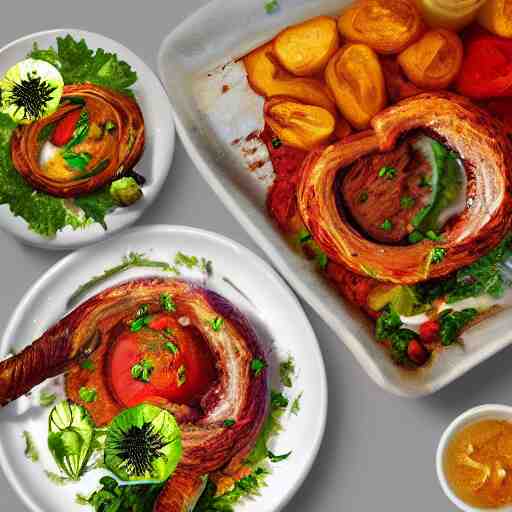 A vegan dish served on a shiny plate on it, award winning photograph, artstation, incredible quality, hyperrealistic, sharp, high resolution